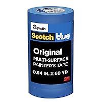 ScotchBlue Original Multi-Surface Painter's Tape, 0.94 Inches x 60 Yards, 8 Rolls, Blue, Paint Tape Protects Surfaces and Removes Easily, Multi-Surface Painting Tape for Indoor and Outdoor Use