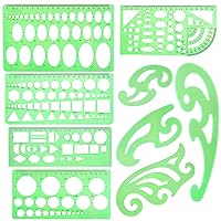 SIQUK 9 Pieces Drawings Templates French Curve Geometric Templates Measuring Rulers Clear Green Plastic Rulers for Engineering, Studying and Designing