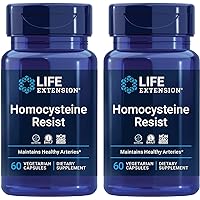 Life Extension Homocysteine Resist - 60 Vegetarian Capsules (Pack of 2) Vitamin B2, B6 & B12 + Folate - Once-Daily, Non-GMO, Gluten-Free