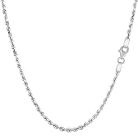 Jewelry Affairs 14k White Solid Gold Diamond Cut Rope Chain Necklace, 2.0mm