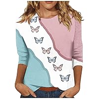 3/4 Sleeve Tops for Women, 3/4 Sleeve Shirts for Women Cute Print Graphic Tees Blouses Casual Plus Size Basic Tops Pullover