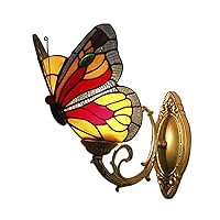 Butterfly Accent Wall Lamp Tiffany Style Wall Sconce Stained Glass LED Wall Light Fixture for Children Room Bedroom Restaurant Hotel (Red,1 Pcs)