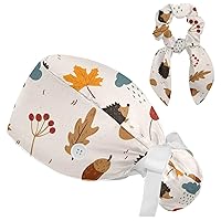 White Swan Colourful Flowers Adjustable Working Cap with Buttons/Bow Hair Scrunchy with Sweatband Washable for Woman