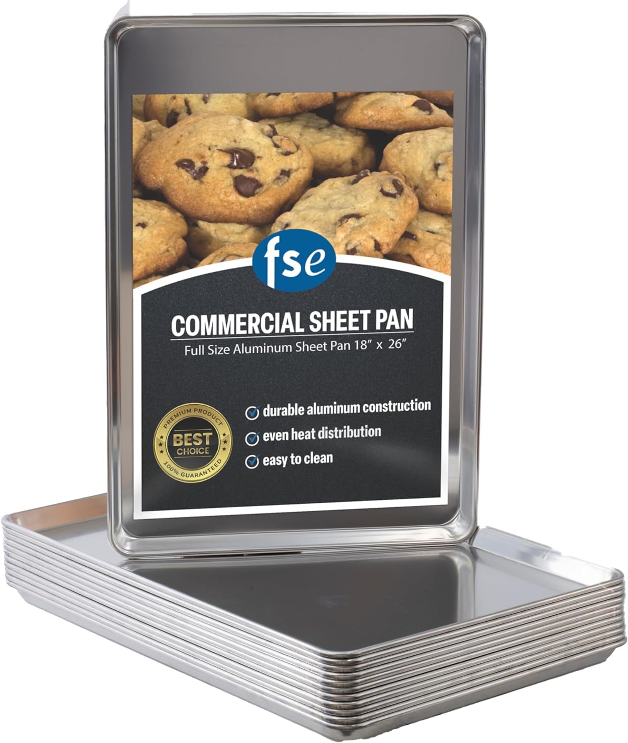 FSE Commercial Sheet Pan, Full Size, 16-Gauge, Aluminum Bun Pan, 18