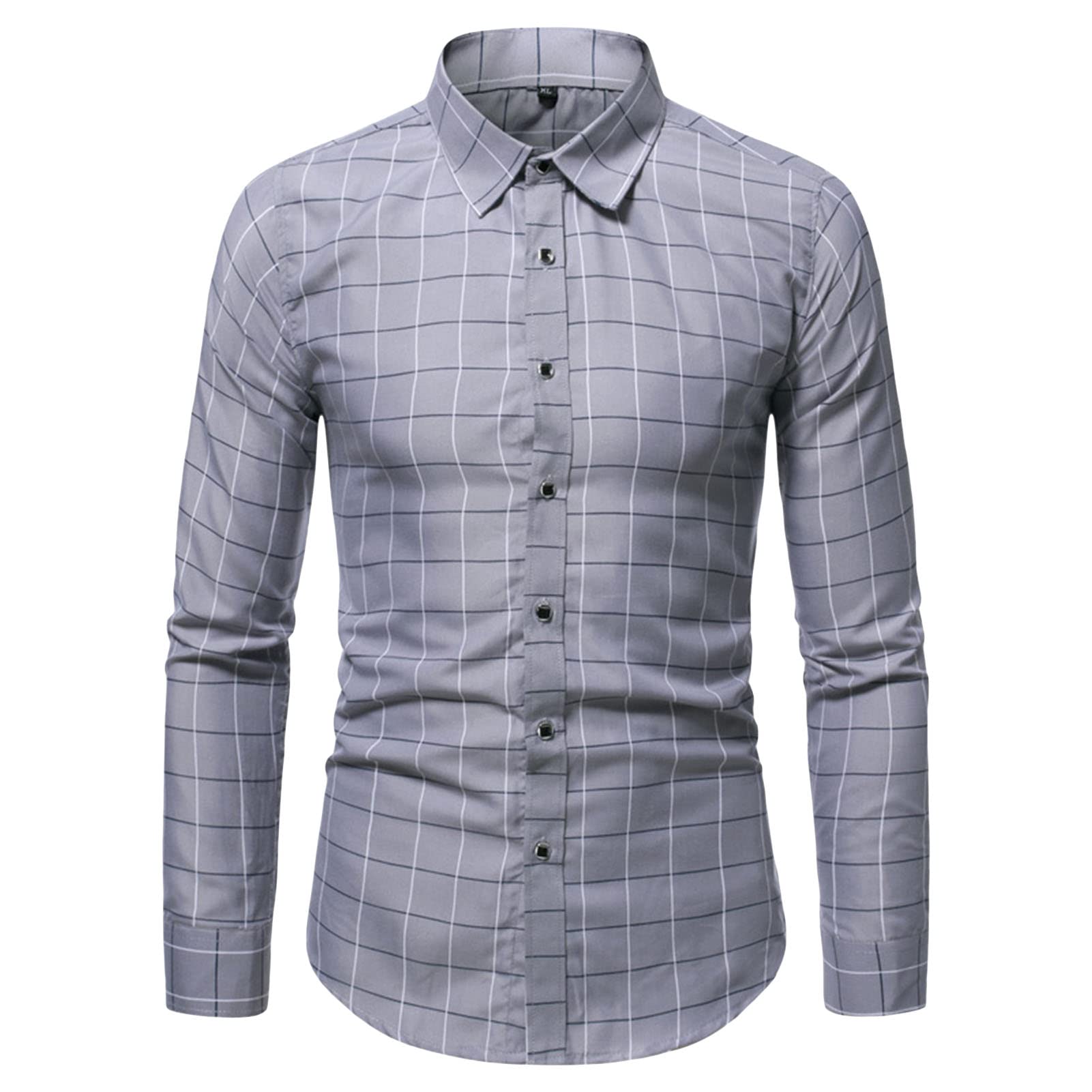 Men Striped Long Sleeve Button Down Shirts Plaid Turn-Down Collar Slim Shirts Classic Stylish Business Dress Shirt (Grey,4X-Large)