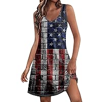 Womens Summer Dresses 2024 Floral Print Sleeveless V Neck Casual Flowy Vacation Tank Dress Independence Day Sundress