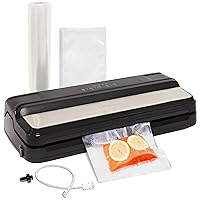 Kenmore Vacuum Sealer Machine, One-Touch Automatic Food Sealer, 7 Preset Modes (Dry/Moist, Normal/Gentle, Pulse, Seal, Canister), Bottle Stopper, 16 Ft Bag Roll & 10 Bags, Black & Stainless Steel