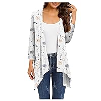 Kimono Cardigan 3/4 Sleeve Cardigan for Women,Plus Size Gradient Open Front Lightweight Summer Cardigan With Pocket