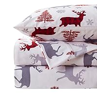 Flannel Sheets Warm and Cozy Deep Pocket Breathable All Season Bedding Set with Fitted, Flat and Pillowcases, King, Buffalo Deer