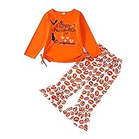 Monogrammed Clothes for Girls Kids Girls Halloween Long Sleeve Cartoon T Shirt Tops Prints Flare (Orange, 5-6 Years)