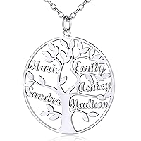 Custom4U Tree Of Life Necklace Personalized with 1-8 Names 925 Sterling Silver/Stainless Steel/18k Gold Family Tree Pendant with Chain Custom Made Memorial Birthday Gifts for Mom Grandma Women