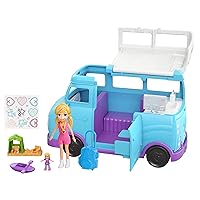 Polly Pocket Glamping Van with Dual Camping for 3-inch Polly Doll & Micro Polly Doll; Van Opens to Living Area & Trunk Opens to Micro Living Area Plus Accessories