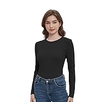 Women Long Sleeve Ribbed Knit Fitted Slim Fit Solid Color T-Shirt Cute Top Crew Neck Basic Shirts