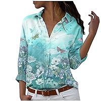 Women's Tops and Blouses Fashion Printed Button Lapel Long Sleeve Loose Casual Top Shirt Tops Work Casual