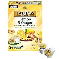 Twinings Lemon & Ginger Herbal Tea K-Cup Pods for Keurig, Naturally Caffeine Free Tea, 24 Count (Pack of 1), Enjoy Hot or Iced