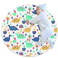 Baby Rug Cartoon Dinosaur Kids Round Play Mat Infant Crawling Mat Floor Playmats Washable Game Blanket Tummy Time Baby Play Mat 27.6x27.6 inches