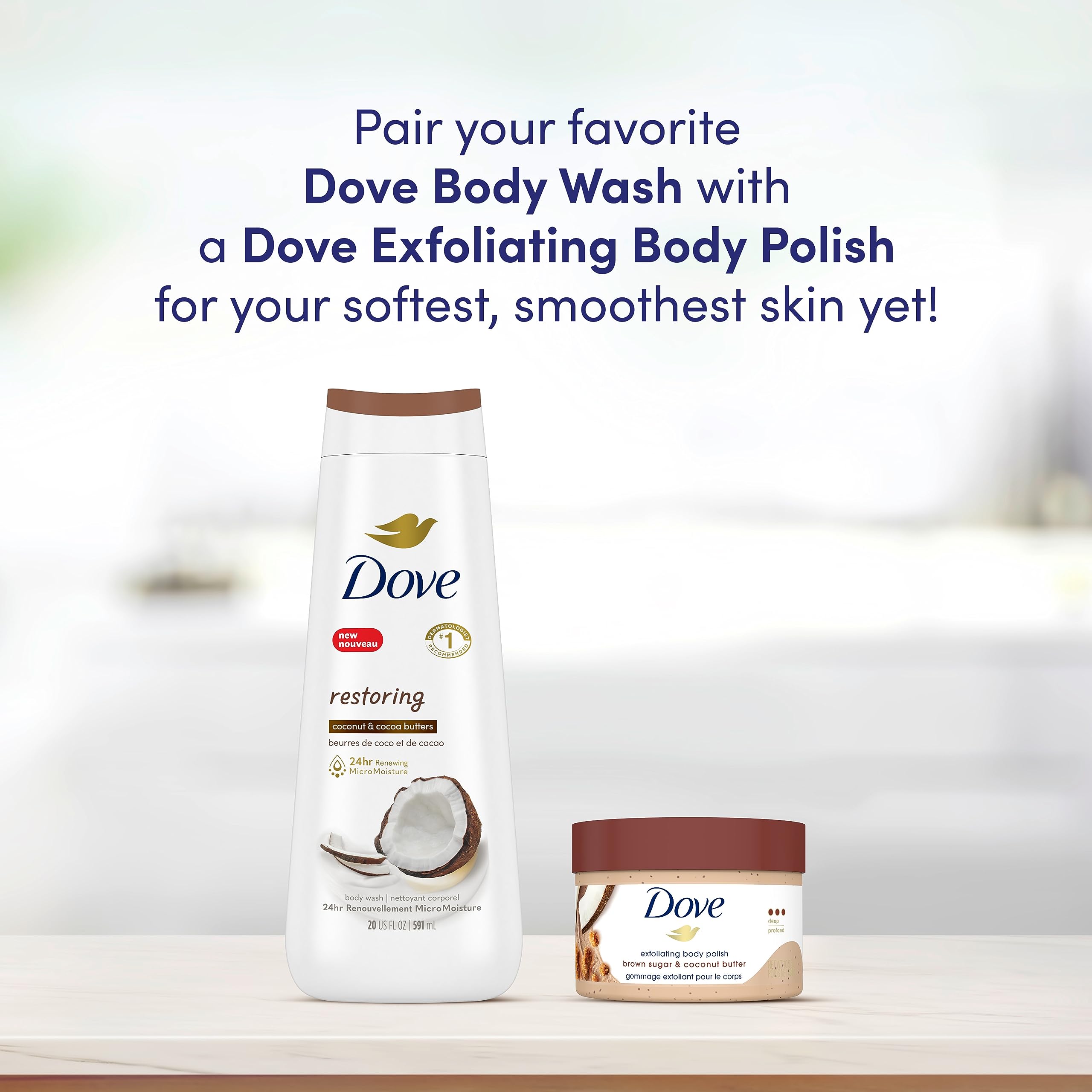 Dove Scrub Brown Sugar & Coconut Butter For Silky Smooth Skin Body Scrub Exfoliates & Restores Skin's Natural Nutrients 10.5 oz
