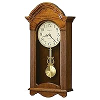 Howard Miller Cambria Wall Clock II 549-518 – Legacy Oak Finish Wood Frame, Vintage Home Decor, Brushed Brass Finished Pendulum, Quartz, Single-Chime Movement