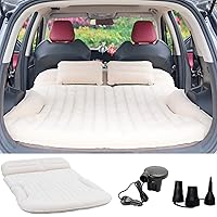 SUV Air Mattress Thickened and Double-Sided Flocking Travel Camping Bed with 2 Pillows & Electric Pump Dedicated Mobile Cushion Inflatable Bed for SUV Trunk and Rear Seat (Beige and Coffee)