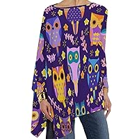 Colorful Owl Womens Long Sleeve T-Shirts Loose Fit Fall Tops Fashion Tunics Basic Tee