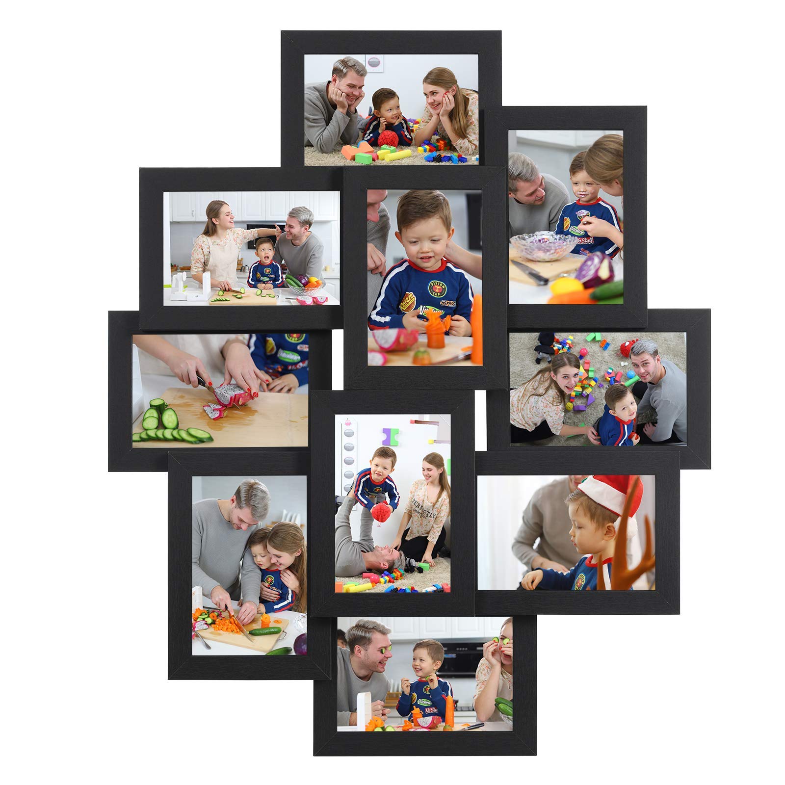 SONGMICS Collage Picture Frames, 4 x 6 Inches for 10 Photos, Assembly Required, Collage Multiple Photos, Glass Front, Christmas gifts, Black URPF20BK
