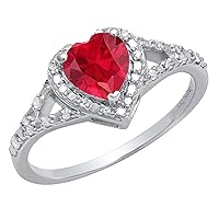 Dazzlingrock Collection 6mm Heart Lab Created Gemstone & White Diamond Engagement Ring in 925 Sterling Silver
