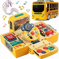 School Bus Toy with Sound and Light, Simulation Steering Wheel Gear Toy, Toddlers School Bus Toys with Music Education Knowledge Simulation Driving Bus Toys, Gift for 1-3-5 Boys & Girls