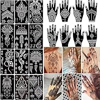 XMASIR 12 Sheets Henna Tattoo Stencils New Pattern + 8 Sheets Henna Tattoo Stencil Kit for Hands Temporary Tattoo Templates Body Paint