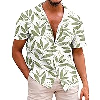 Men's Hawaiian Vintage Shirts Cotton Linen Button Down Blouse Tops Short Sleeve Floral Print Classic Fit Beach Shirts