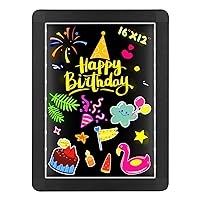 LED Message Writing Board, 16inch x 12inch Light Up Drawing Board Chalkboard Erasable Neon Doodle Flashing Sign with 10 Colors Markers for Kitchen, Supermarkets, Bars, Wedding Black