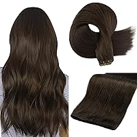 Full Shine Hand Tied Weft Hair Extensions for Fashion Women Sew in Human Hair Straight Remy Weft Extensions Remy Human Hair Full Head Dark Brown Color #2 50 Gram 18 Inch