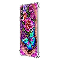Galaxy S23 Case,Blue Butterfly Flowers Rose Drop Protection Shockproof Case TPU Full Body Protective Scratch-Resistant Cover for Samsung Galaxy S23