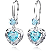 Dazzle Touch 3.20 Ct Heart Cut Blue Topaz Pretty Long Drop Dangle Earring 925 Sterling Silver In 14K White Gold Plated