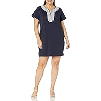 Tommy Hilfiger Women's Plus Embroidered Soft Short Sleeve Dress, Sky CAPT