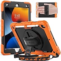 Timecity Case for iPad 9th/ 8th/ 7th Generation 10.2 inch (Case for iPad 9/8/ 7 Gen): with Strong Protection, Screen Protector, Hand/Shoulder Strap, Rotating Stand, Pencil Holder - Orange