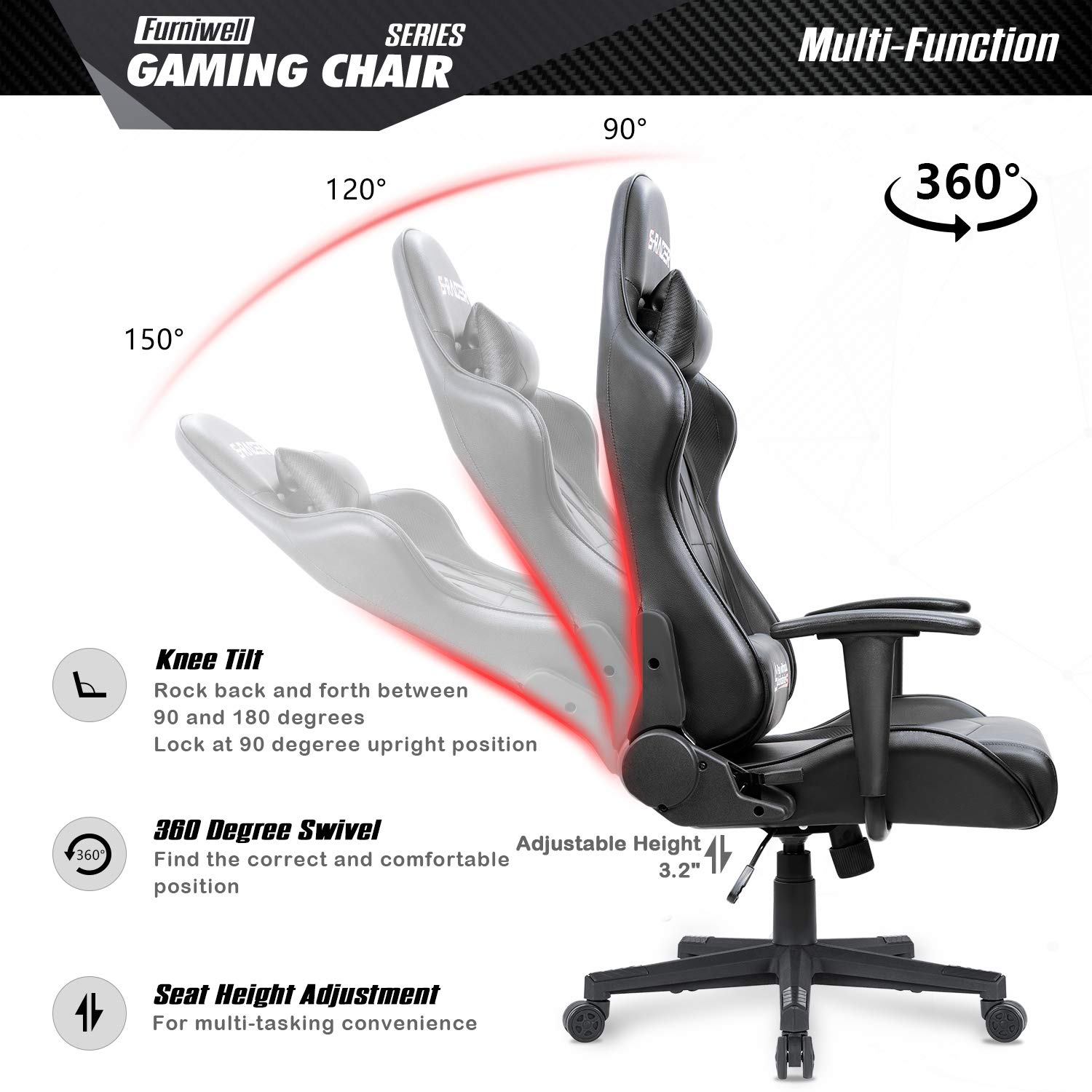 Mua Furniwell Gaming Chair Racing Computer Chair Office Desk Chair  Adjustable Swivel High Back Carbon Fiber Style Leather Executive Ergonomic  Chair with Headrest and Lumbar Support (Black) trên Amazon Mỹ chính hãng