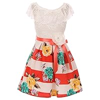 Little Girls Off Shoulder Floral Lace Stripe Holiday Party Flower Girl Dress