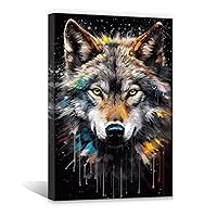 QIXIANG Wolf Canvas Wall Art Abstract Watercolor Animal Picture Colorful Wolf Head Portrait Painting Frame for Living Room Decor (16.00