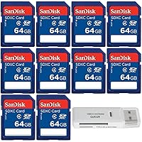 SanDisk 64GB (10 Pack) SDXC Class 4 Flash Memory Card SDSDB-064G Bundle with (1) GoRAM Card Reader