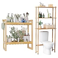 AmazerBath Bamboo Over The Toilet Storage Shelf Sets, 3-Tier Over Toilet Organizer Rack, 2-Tier Compact Bathroom Organizers and Storage Shelves, Space Saver, Natural Color