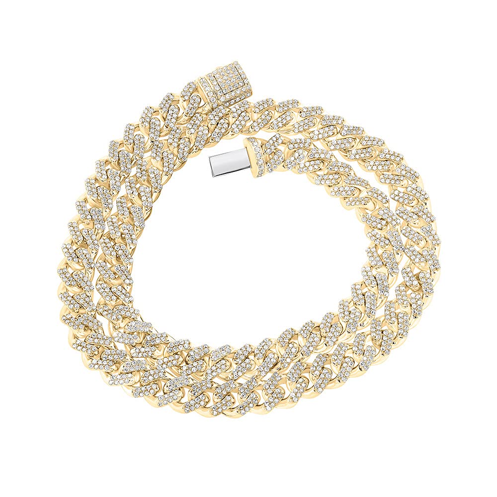 The Diamond Deal 10kt Yellow Gold Mens Round Diamond 20-inch Cuban Link Chain Necklace 11-3/8 Cttw