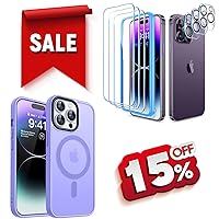 CANSHN Matte Magnetic Designed for iPhone 14 Pro Case Light Purple & 3+3 Pack for iPhone 14 Pro Screen Protector Tempered Glass & Camera Lens Protector - 6.1 Inch