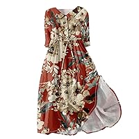 COTECRAM Womens 2024 Summer Casual Loose Boho Floral Dress 3/4 Sleeve Cotton Linen Flowy Dresses Beach Vacation Sundresses