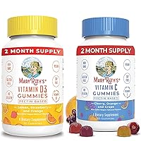 Kids Vitamin D3 Gummies & Vegan Vitamin C Gummies Bundle, Supplement for Bone Strength, Phosphorus and Calcium Absorption, Supports Immune Function & Overall Health for Adults & Kids