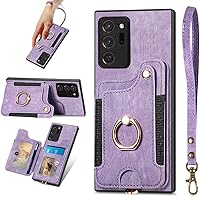 Note 20 Ultra Case,Card Holder Wallet for Galaxy Note 20 Ultra 5G Case,Ring Holder Stand,RFID-Blocking,Wrist Strap,Camera Protector,Leather Protective Magnetic Flip Cover Phone Cases 2023 (Purple)