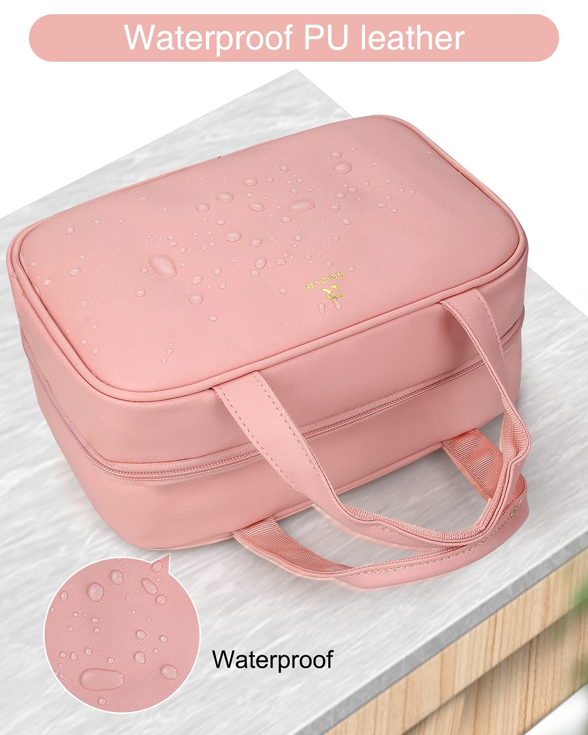 Hanging Toiletry Bag, Travel Toiletry Bag for Women Bathroom Makeup Bag, Large Pink Cosmetic Travel Bag Leather Waterproof for Accessories,Toiletries, Full Sized Container, Hygiene