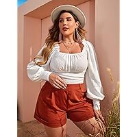 Oversized t Shirts for Women Plus Frill Trim Ruched Bust Lantern Sleeve Top t Shirts for Women (Color : White, Size : X-Large)