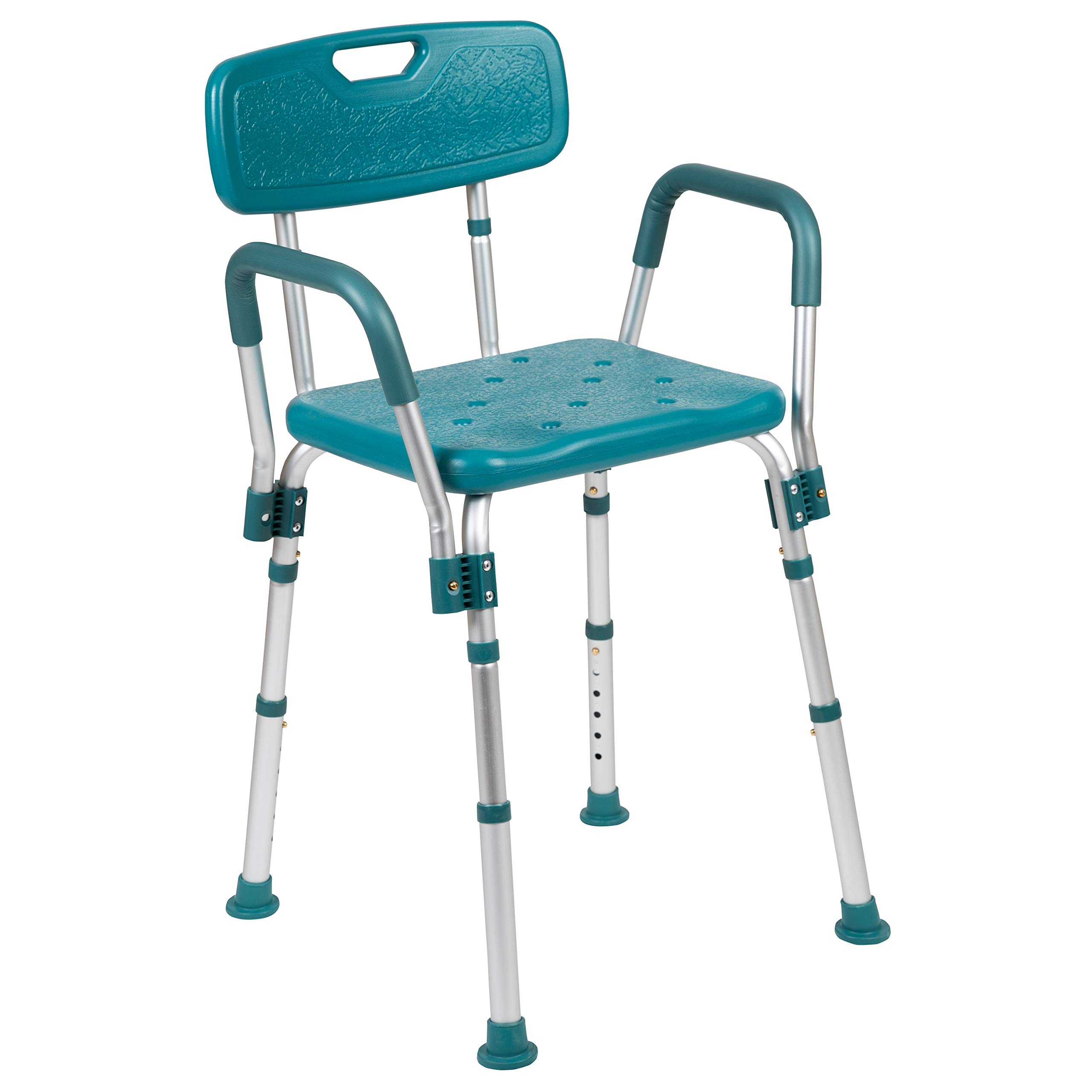 Flash Furniture HERCULES Series 300 Lb. Capacity Adjustable Teal Bath & Shower Chair with Quick Release Back & Arms