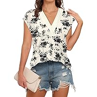 Womens Tank Tops Dressy Summer Tops 2024 Trendy Cap Sleeve Shirts Fashion Cute Loose Fit V Neck Short Sleeve Blouses