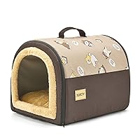Jiupety Cozy Small Dog House, 2 in 1 Pet Dog House, M Size House for ​Cat and Small Dog, Portable House for Small Dogs, Brown